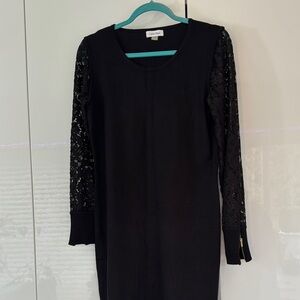 Elegant Black Dress with Lace Sleeves